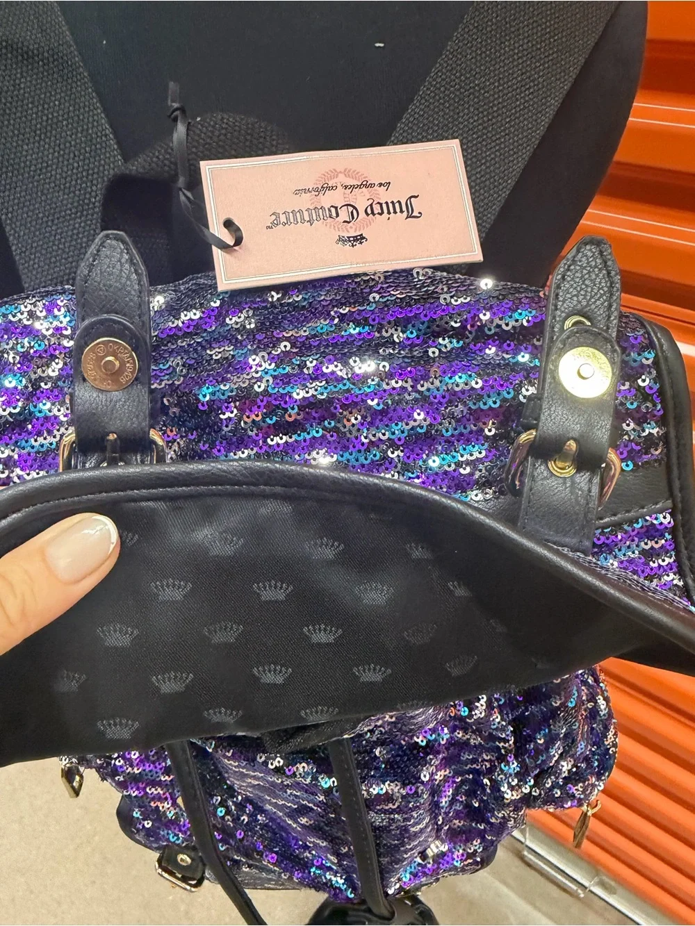NWT Juicy Couture Purple Sequin Backpack with Black Trim and Gold Hardware